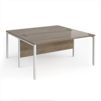 Maestro 25 back to back straight desks 1600mm x 1600mm - white bench leg frame Nebraska Oak Top - MB1616BWHNO
