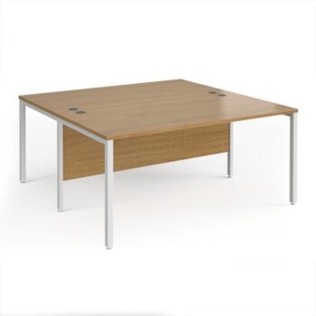 Maestro 25 back to back straight desks 1600mm x 1600mm - white bench leg frame Oak Top - MB1616BWHO
