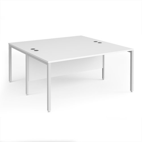 Maestro 25 back to back straight desks 1600mm x 1600mm - white bench leg frame White Top - MB1616BWHWH