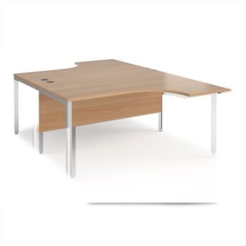 Maestro 25 back to back ergonomic desks 1600mm deep - silver bench leg frame Beech top - MB16EBSB