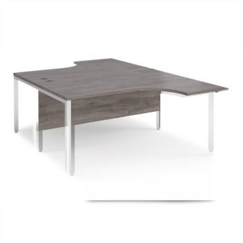 Maestro 25 back to back ergonomic desks 1600mm deep - white bench leg frame Grey Oak Top - MB16EBWHGO