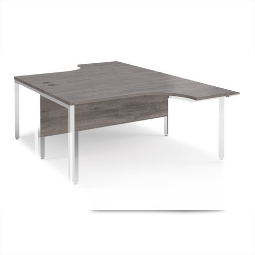 Maestro 25 back to back ergonomic desks 1600mm deep - white bench leg frame Grey Oak Top - MB16EBWHGO