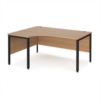 Maestro 25 left hand ergonomic desk 1600mm wide - black bench leg frame Beech top - MB16ELKB