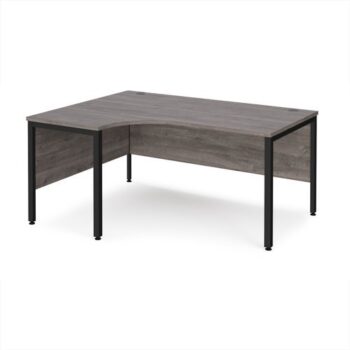 Maestro 25 left hand ergonomic desk 1600mm wide - black bench leg frame Grey Oak Top - MB16ELKGO