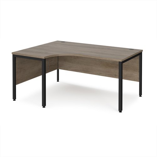 Maestro 25 left hand ergonomic desk 1600mm wide - black bench leg frame Nebraska Oak Top - MB16ELKNO