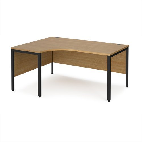 Maestro 25 left hand ergonomic desk 1600mm wide - black bench leg frame Oak Top - MB16ELKO