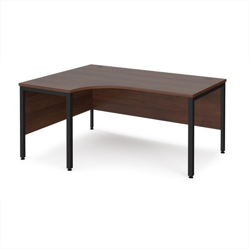 Maestro 25 left hand ergonomic desk 1600mm wide - black bench leg frame Walnut top - MB16ELKW