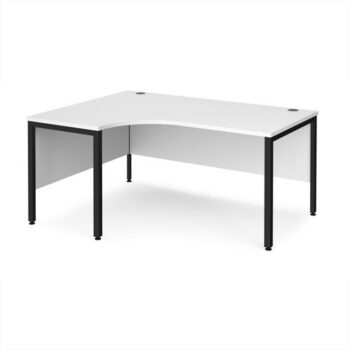 Maestro 25 left hand ergonomic desk 1600mm wide - black bench leg frame White Top - MB16ELKWH