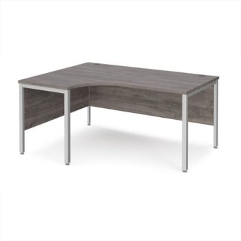 Maestro 25 left hand ergonomic desk 1600mm wide - silver bench leg frame Grey Oak Top - MB16ELSGO