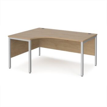 Maestro 25 left hand ergonomic desk 1600mm wide - silver bench leg frame Kendal Oak Top - MB16ELSKO