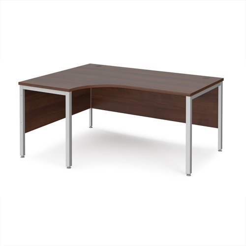 Maestro 25 left hand ergonomic desk 1600mm wide - silver bench leg frame Walnut top - MB16ELSW