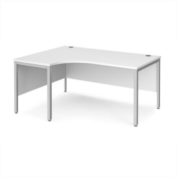 Maestro 25 left hand ergonomic desk 1600mm wide - silver bench leg frame White Top - MB16ELSWH