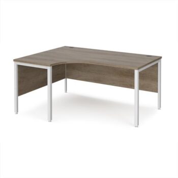 Maestro 25 left hand ergonomic desk 1600mm wide - white bench leg frame Nebraska Oak Top - MB16ELWHNO