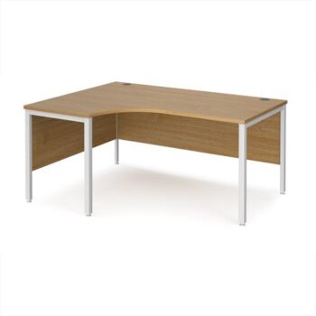 Maestro 25 left hand ergonomic desk 1600mm wide - white bench leg frame Oak Top - MB16ELWHO