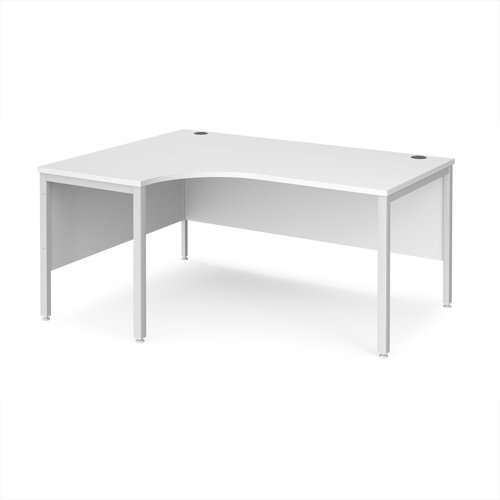 Maestro 25 left hand ergonomic desk 1600mm wide - white bench leg frame White Top - MB16ELWHWH