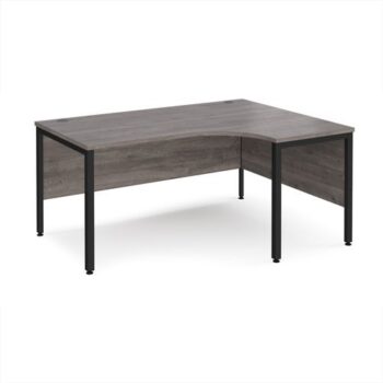 Maestro 25 right hand ergonomic desk 1600mm wide - black bench leg frame Grey Oak Top - MB16ERKGO