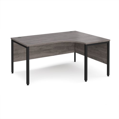 Maestro 25 right hand ergonomic desk 1600mm wide - black bench leg frame Grey Oak Top - MB16ERKGO