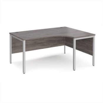 Maestro 25 right hand ergonomic desk 1600mm wide - silver bench leg frame Grey Oak Top - MB16ERSGO