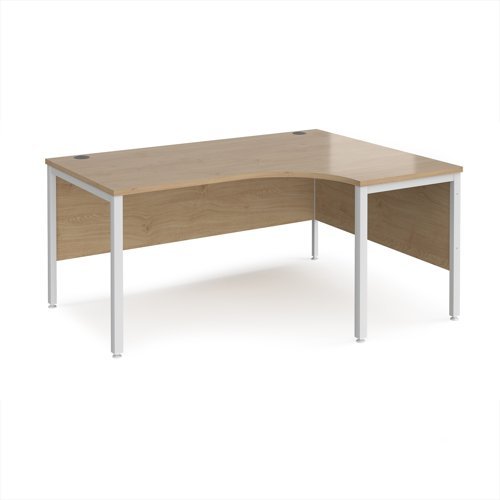 Maestro 25 right hand ergonomic desk 1600mm wide - white bench leg frame Kendal Oak Top - MB16ERWHKO