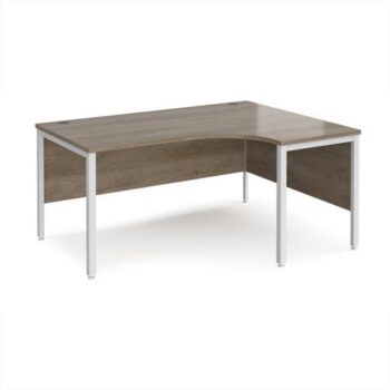 Maestro 25 right hand ergonomic desk 1600mm wide - white bench leg frame Nebraska Oak Top - MB16ERWHNO
