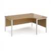 Maestro 25 right hand ergonomic desk 1600mm wide - white bench leg frame Oak Top - MB16ERWHO