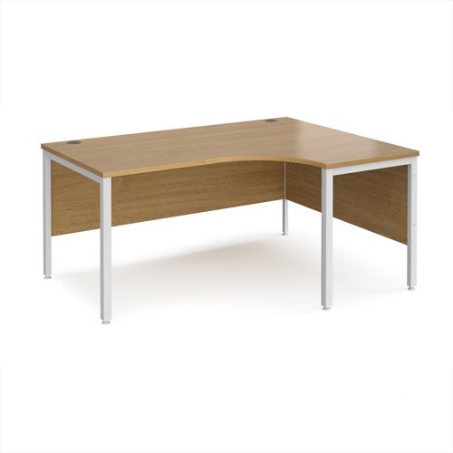 Maestro 25 right hand ergonomic desk 1600mm wide - white bench leg frame Oak Top - MB16ERWHO