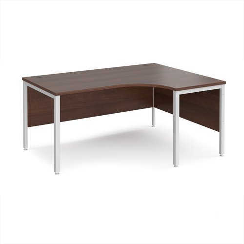Maestro 25 right hand ergonomic desk 1600mm wide - white bench leg frame Walnut top - MB16ERWHW