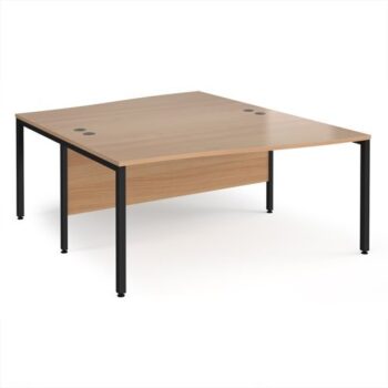 Maestro 25 back to back wave desks 1600mm deep - black bench leg frame Beech top - MB16WBKB