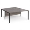 Maestro 25 back to back wave desks 1600mm deep - black bench leg frame Grey Oak Top - MB16WBKGO
