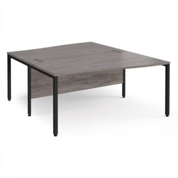 Maestro 25 back to back wave desks 1600mm deep - black bench leg frame Grey Oak Top - MB16WBKGO