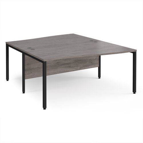 Maestro 25 back to back wave desks 1600mm deep - black bench leg frame Grey Oak Top - MB16WBKGO
