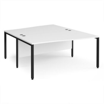 Maestro 25 back to back wave desks 1600mm deep - black bench leg frame White Top - MB16WBKWH