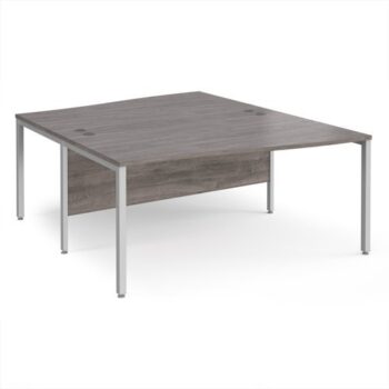 Maestro 25 back to back wave desks 1600mm deep - silver bench leg frame Grey Oak Top - MB16WBSGO