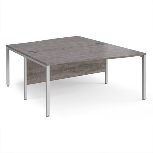 Maestro 25 back to back wave desks 1600mm deep - silver bench leg frame Grey Oak Top - MB16WBSGO