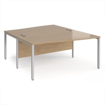 Maestro 25 back to back wave desks 1600mm deep - silver bench leg frame Kendal Oak Top - MB16WBSKO