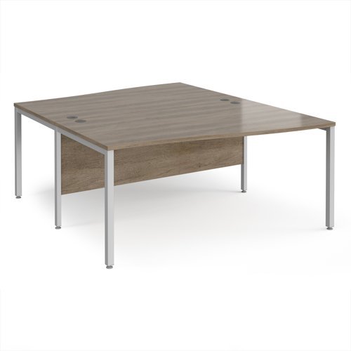 Maestro 25 back to back wave desks 1600mm deep - silver bench leg frame Nebraska Oak Top - MB16WBSNO