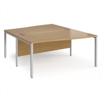 Maestro 25 back to back wave desks 1600mm deep - silver bench leg frame Oak Top - MB16WBSO