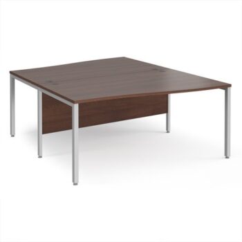 Maestro 25 back to back wave desks 1600mm deep - silver bench leg frame Walnut top - MB16WBSW