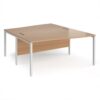 Maestro 25 back to back wave desks 1600mm deep - white bench leg frame Beech top - MB16WBWHB