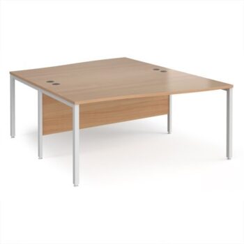 Maestro 25 back to back wave desks 1600mm deep - white bench leg frame Beech top - MB16WBWHB