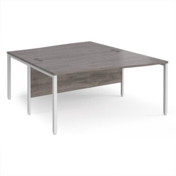 Maestro 25 back to back wave desks 1600mm deep - white bench leg frame Grey Oak Top - MB16WBWHGO