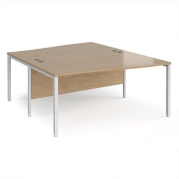 Maestro 25 back to back wave desks 1600mm deep - white bench leg frame Kendal Oak Top - MB16WBWHKO