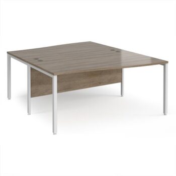Maestro 25 back to back wave desks 1600mm deep - white bench leg frame Nebraska Oak Top - MB16WBWHNO