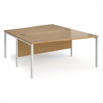 Maestro 25 back to back wave desks 1600mm deep - white bench leg frame Oak Top - MB16WBWHO
