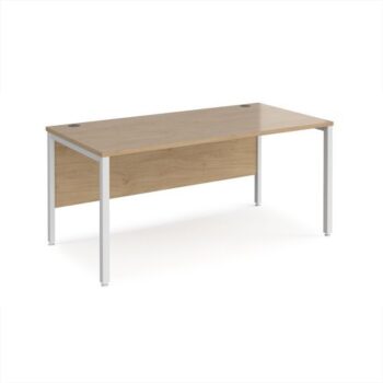 Maestro 25 straight desk 1600mm x 800mm - white bench leg frame Kendal Oak Top - MB16WHKO