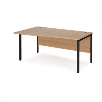 Maestro 25 left hand wave desk 1600mm wide - black bench leg frame Beech top - MB16WLKB
