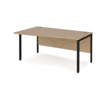 Maestro 25 left hand wave desk 1600mm wide - black bench leg frame Kendal Oak Top - MB16WLKKO