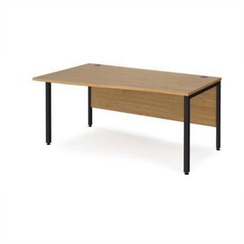 Maestro 25 left hand wave desk 1600mm wide - black bench leg frame Oak Top - MB16WLKO