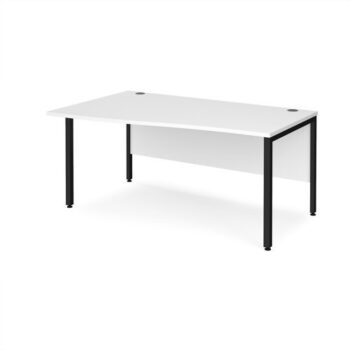 Maestro 25 left hand wave desk 1600mm wide - black bench leg frame White Top - MB16WLKWH