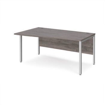 Maestro 25 left hand wave desk 1600mm wide - silver bench leg frame Grey Oak Top - MB16WLSGO